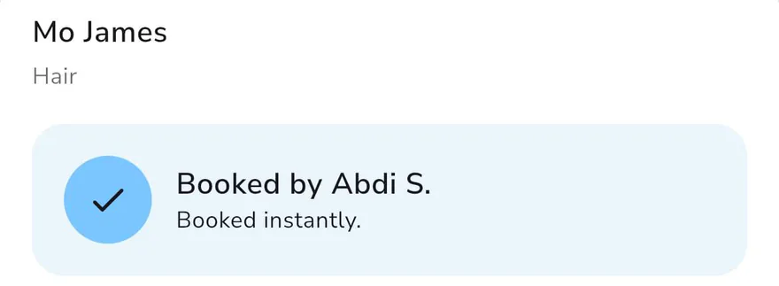 A booking request's details for the owner, marked with a sky tick: Booked instantly.